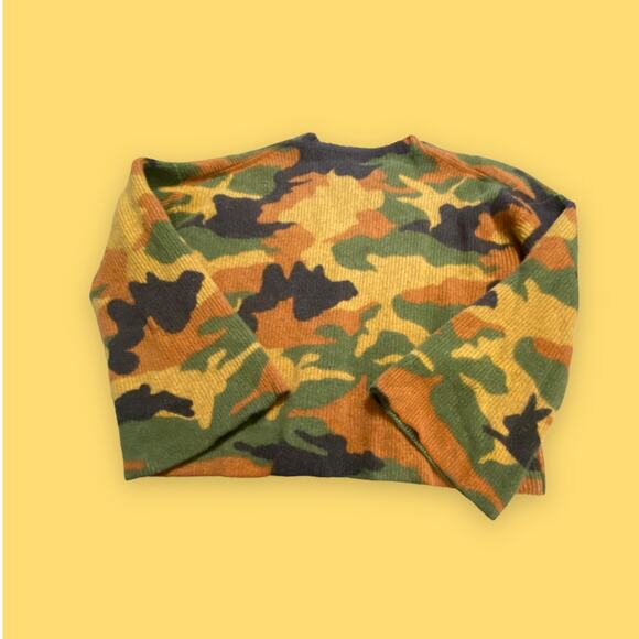 Madewell 100% Merino Wool Bunny Silhouette Camo Flare Sleeve Crewneck Sweater XS - Picture 7 of 7